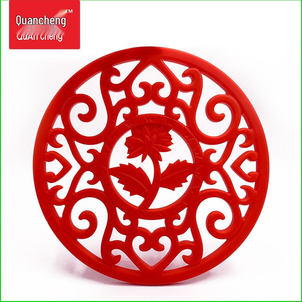 Силиконовая подставка под горячее в форме хризантемы - Круглая, Защита от ожогов, Термостойкая подкладка, Полая, Утолщенная, Среднего размера.