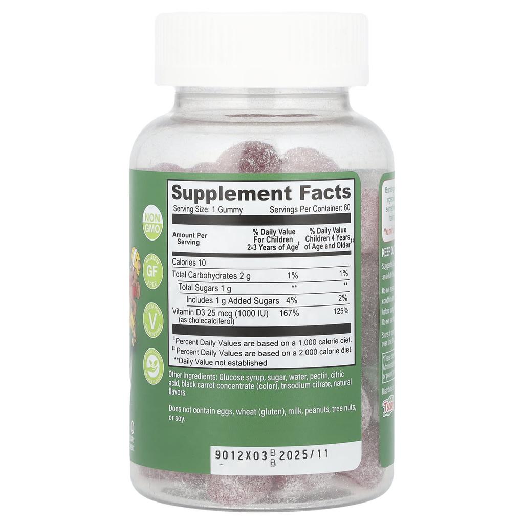 YumVs, Vitamin D, delicious berry flavor, 1,000IU, 60 jellies