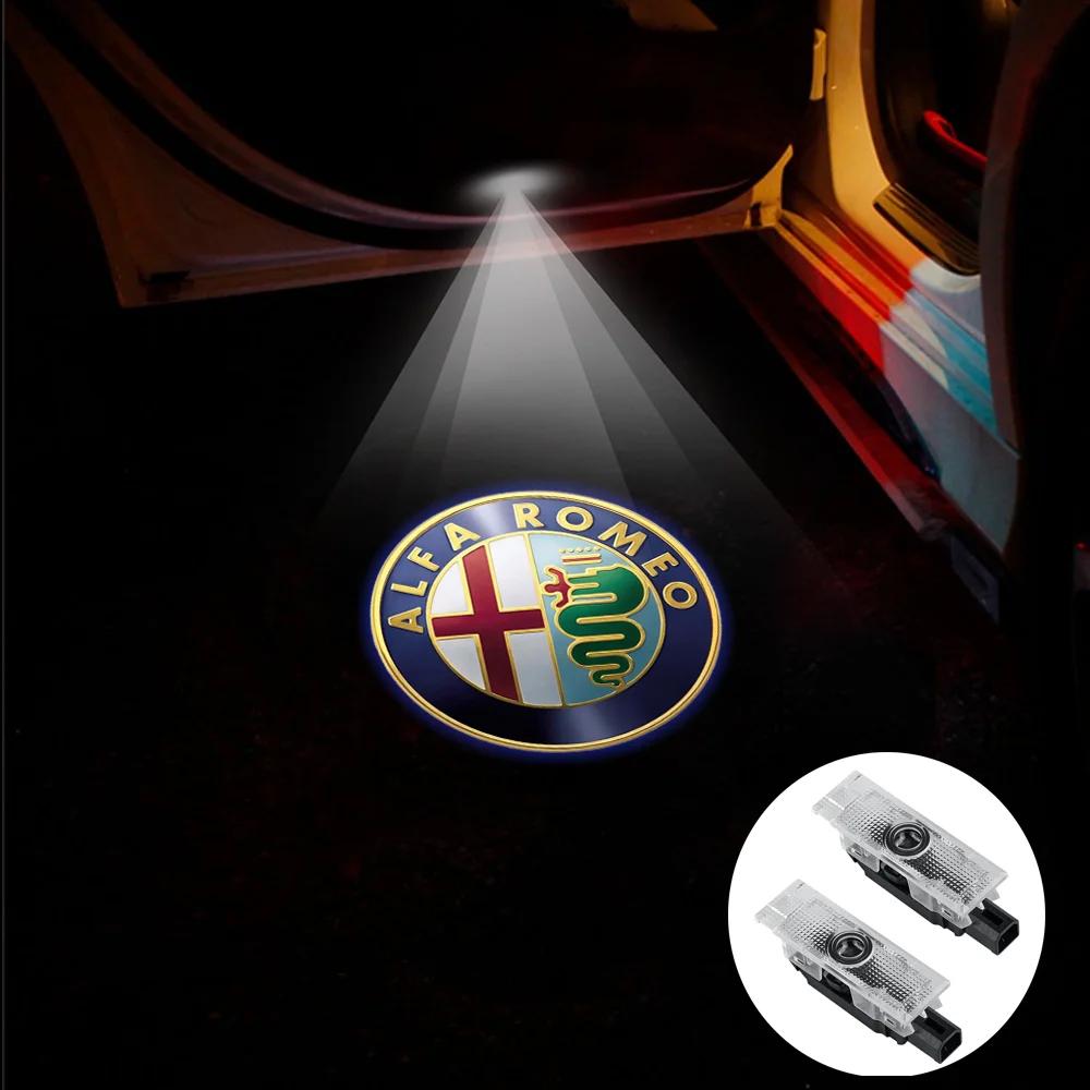 Car Sticker For Alfa Romeo 159 147 2pcs LED Car Emblem Logo Door Welcome Light Projector Lamp Ghost Shadow For Alfa Romeo Stelvi zj3