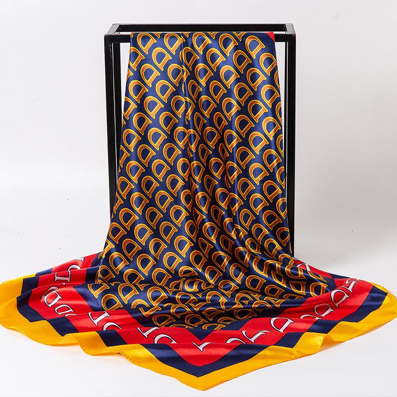 Spring/Summer New Women'S Silk Scarf 90 * 90cm Simulated Silk Twill Square Scarf Fashion Printed Large Square Scarf Professional Scarf