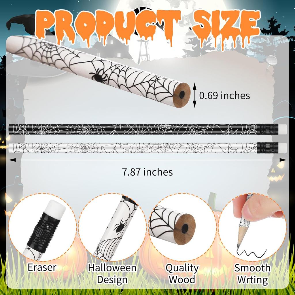 Spakon 36 Pcs Halloween Pencils Sets Spider Web Pencils Bulk Halloween Party Favors Spider Web Stationery Kits for Home party Exchange Gift Supplies