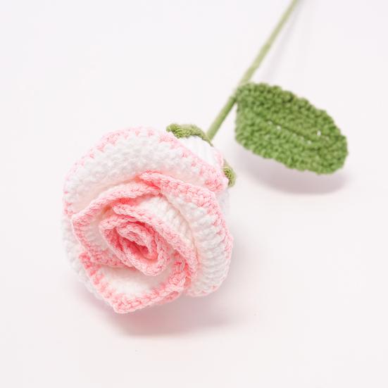 Вязаный крючком цветок розы ручной работы, вязаный букет роз с листьями, День святого Валентина, годовщина, день рождения, искусственная роза, подарок для женщины, учителя, мамы, подруги