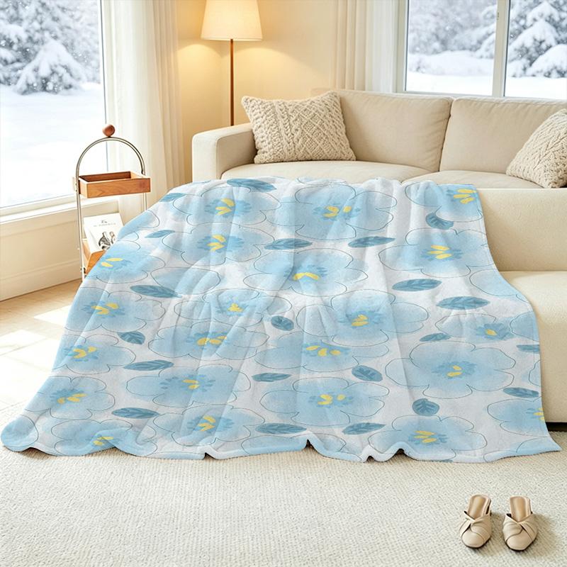 Thick Warm Floral Flannel Throw Blanket: Soft Skin-Friendly Cozy Single Throw for Guest Room, Home Decor, Christmas & Halloween