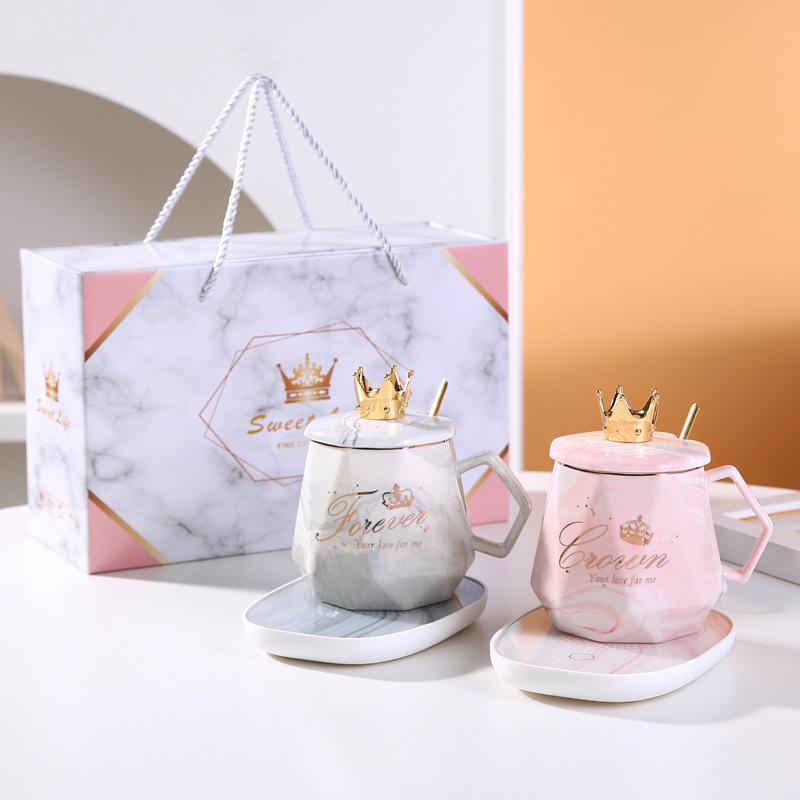 Кружка с подогревом с мраморным рисунком 55 градусов, креативная термостатическая кружка, подарок-сопровождение для клиентов, подарочный набор кружек для подогрева воды