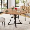 Round Dining Table 100 cm for 4-6 People, MDF Tabletop in Walnut Look, Black Metal Frame with X-Design, Shelf Surface, for Dining Room and Living Room