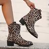 Fashion Women Shoes 2024 Leopard Women Ankle Boots Pointed Toe Motorcycle Boots New Mid Heels Chunky Gladiator Chelsea Boots Female