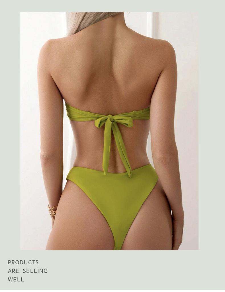 2024 Сексуальный однотонный купальник бикини бандо халтер с цветком, который можно носить двумя способами, для женщин