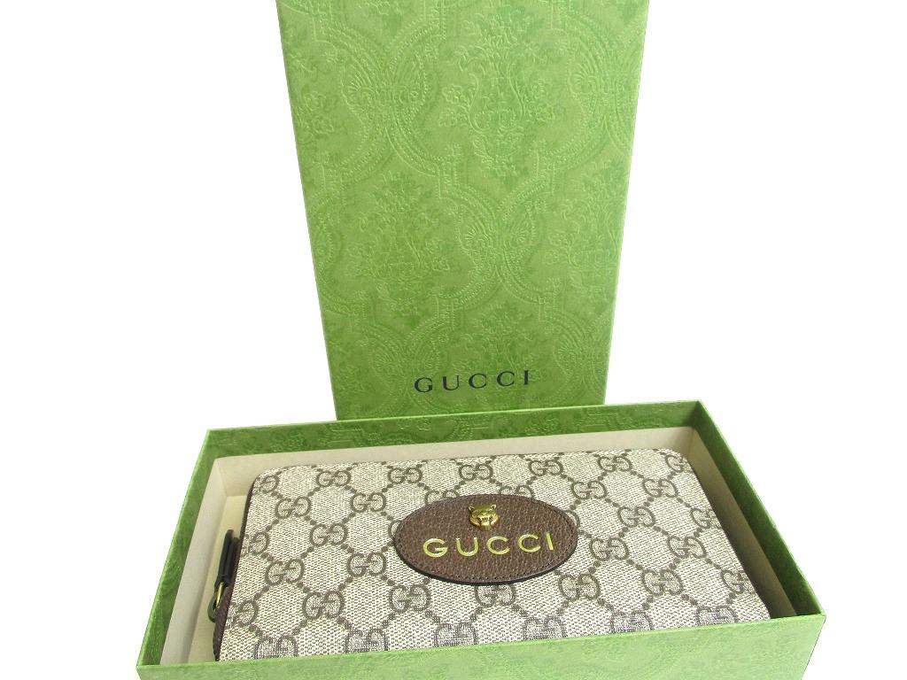 Authentic GUCCI Neo Vintage GG Supreme Canvas Yellow Leather Round Zip Long Wallet #a593  Open box