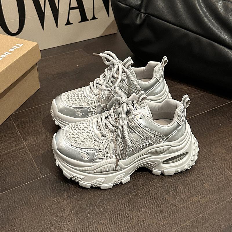 Fashion and Comfortable Versatile Muffin Shoes Women's Casual Platform Heightening Summer New Rhinestone Mesh Sneakers