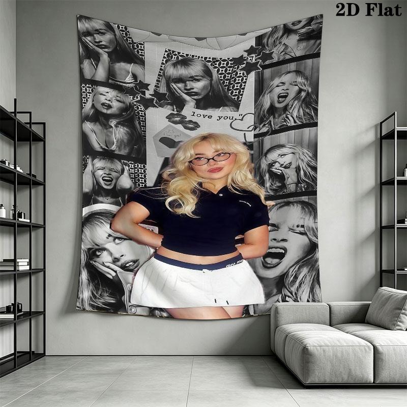 Sabrina Carpenter poster Wall Hanging Printed Fabric Blanket Decorative Tapestries for Bedroom Living Room Home Decor