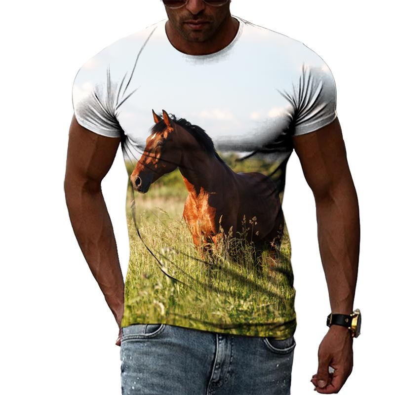 Летние футболки с оригинальным дизайном в виде животных и лошадей, мужские модные индивидуальные футболки в стиле хип-хоп с 3D принтом в стиле Харадзюку и короткими рукавами