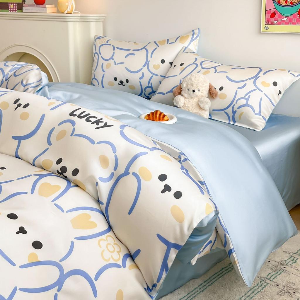 Summer Cartoon Anime Cool Moisture-wicking Breathable Washed Polyester for Quilt Cover Naked Sleeping Bed Sheet Student Set