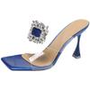 French Thin Heel Transparent Slippers Women's 2025 Summer New High Heel One-word Drag Rhinestone Internet Celebrity Transparent Sandals Women