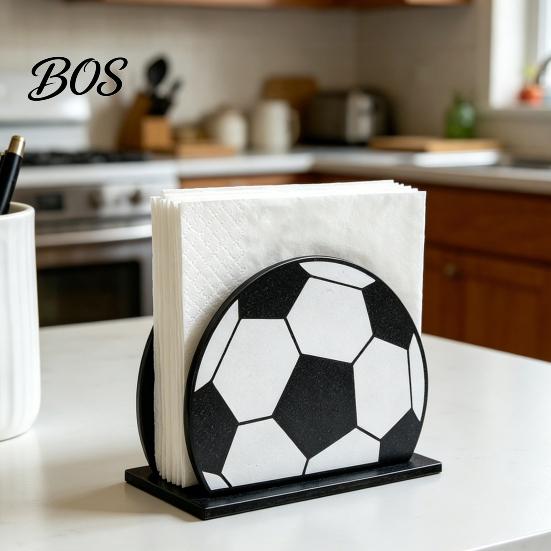 Personalized Sports Napkin Holder Ball for Table, Freestanding Wooden Dispenser, Themed Tabletop Tissue Towel Theme Birthday Party Supplies