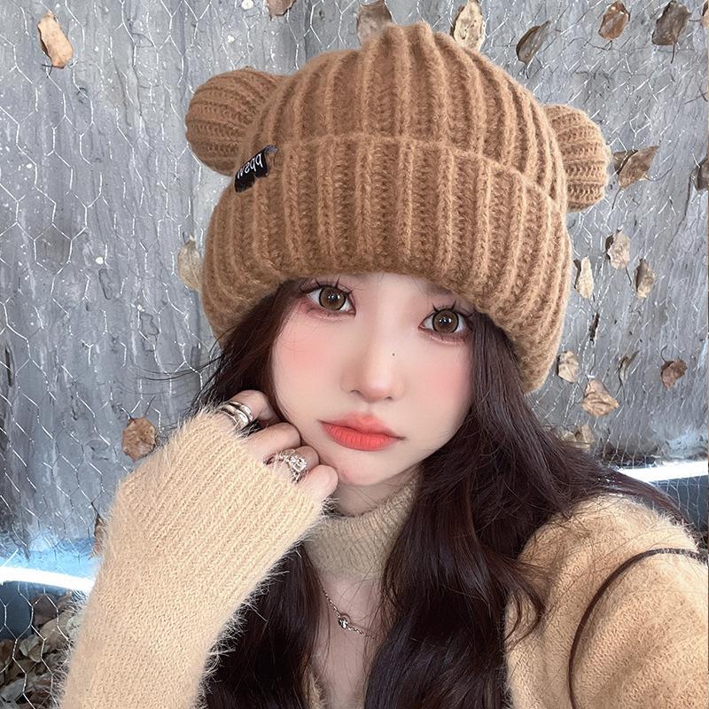 Maillard dopamine contrasting wool hat retro Fair Island style knitted hat ear protector warm bag hat winter
