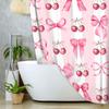 Pink Fruit Shower Curtain, Red Cherry Bow Aesthetic Watercolor Bathroom Curtain,Bowknot Princess Curtain Waterproof Polyester Washable with 12
