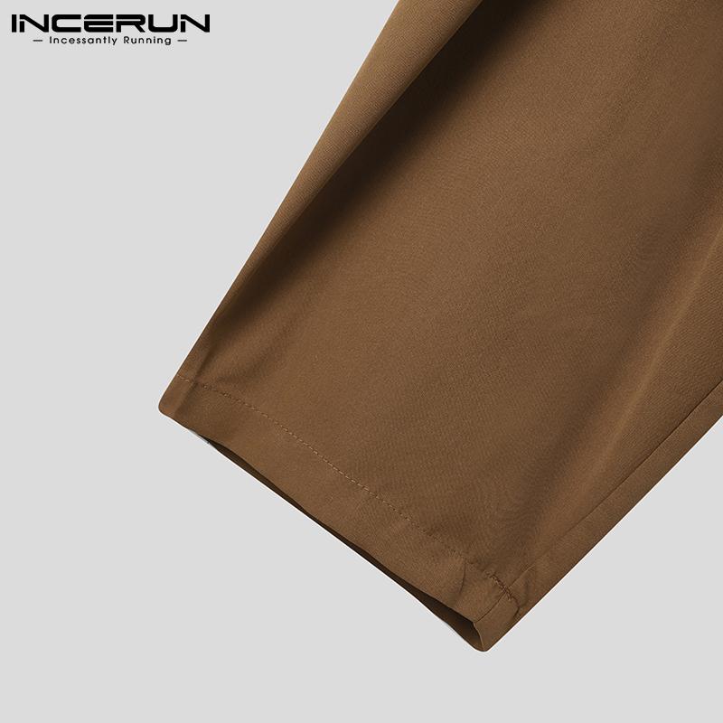 INCERUN Весенние мужские модные широкие длинные брюки для бега, однотонные повседневные свободные брюки макси, большие размеры