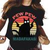 Футболка унисекс с графическим принтом Pew Madafakas с симпатичными черными кошками, модная повседневная футболка унисекс с круглым вырезом и коротким рукавом большого размера