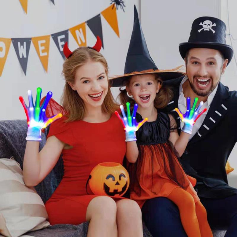 Яркие разноцветные светодиодные вязаные перчатки, идеально подходящие для Хэллоуина и вечеринок