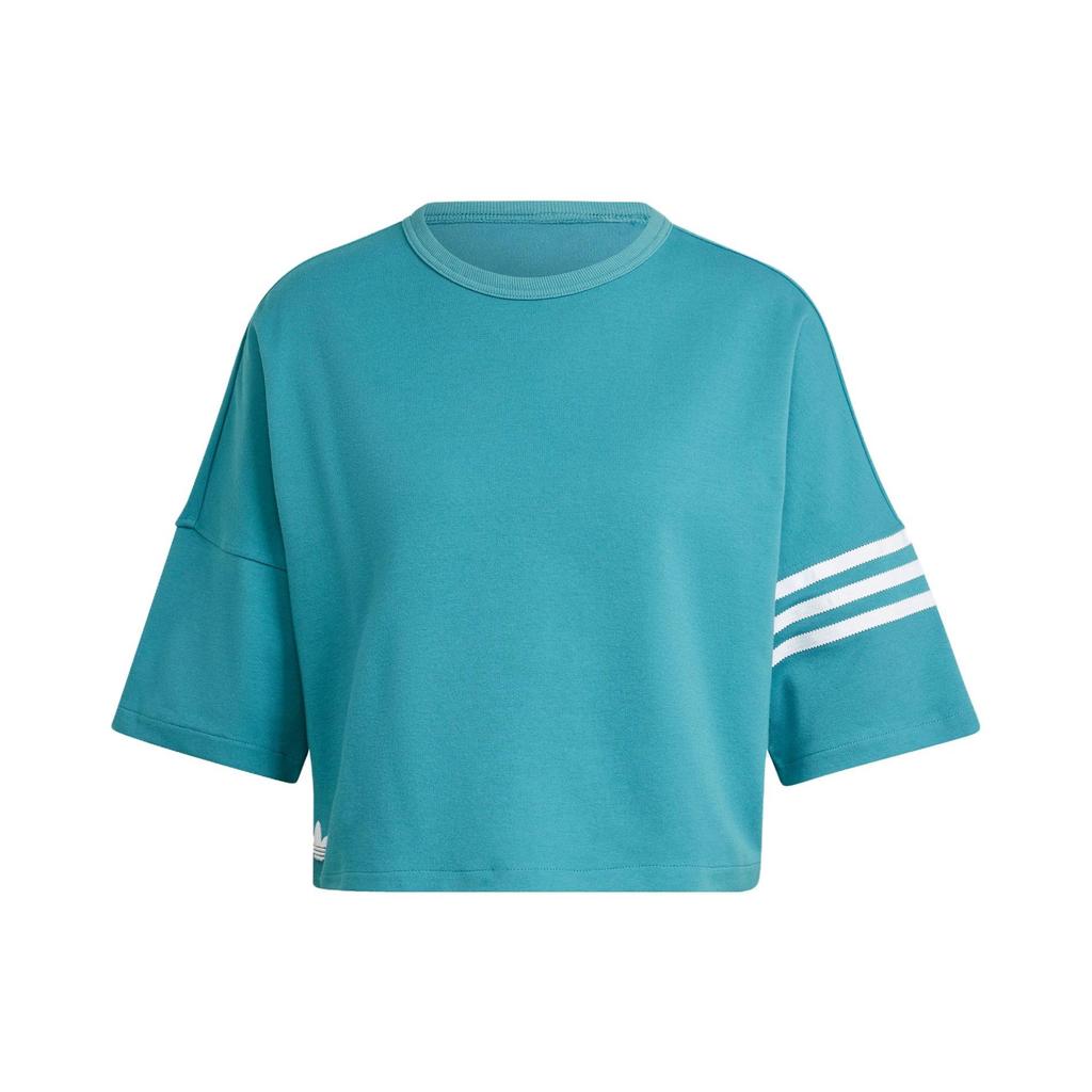 adidas Укороченная футболка Originals Trefoil с тремя полосками и цветными блоками, женские топы, арктическо-голубой, белый IM1829