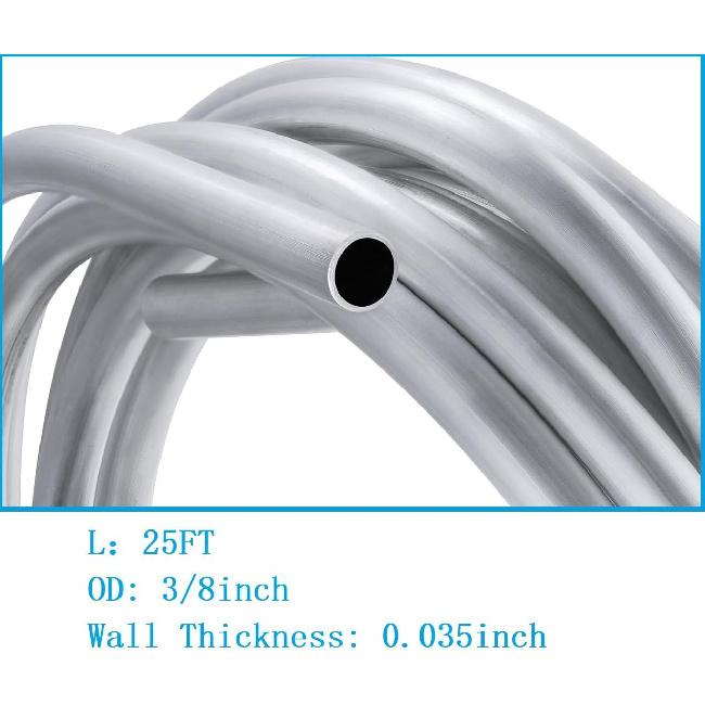 3/8 Fuel Line, 3003 Grade Aluminium Tubing For Brake Line, Metal Gas Line, Refrigeration Equipment, [3/8”OD][L:25FT.][ Wall Thickness:0.035"]