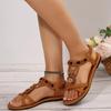 National Style Women's Flat Sandals Summer Comfortable  Beach Shoes Woman Vintage Beaded Flower Decor Gladiator Sandals