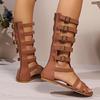 Spring and Summer New Sandals Women's Open-toed High Tube Flat-bottomed Belt Buckle Boots Roman Fish Mouth Cool Boots