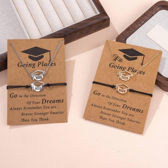 Комплект ювелирных изделий на выпускной 2025 года, ожерелье из нержавеющей стали, браслет, набор с карточкой, подарки на выпускной 2025 года для друзей