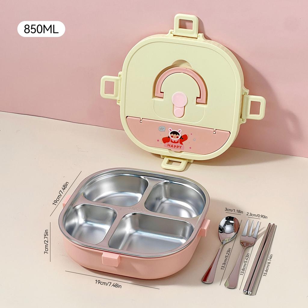 850/900Ml 304 Stainless Steel Divided Bento Box With Cutlery Large Capacity Leak Proof Lunch Box Student Kids Lunch Container