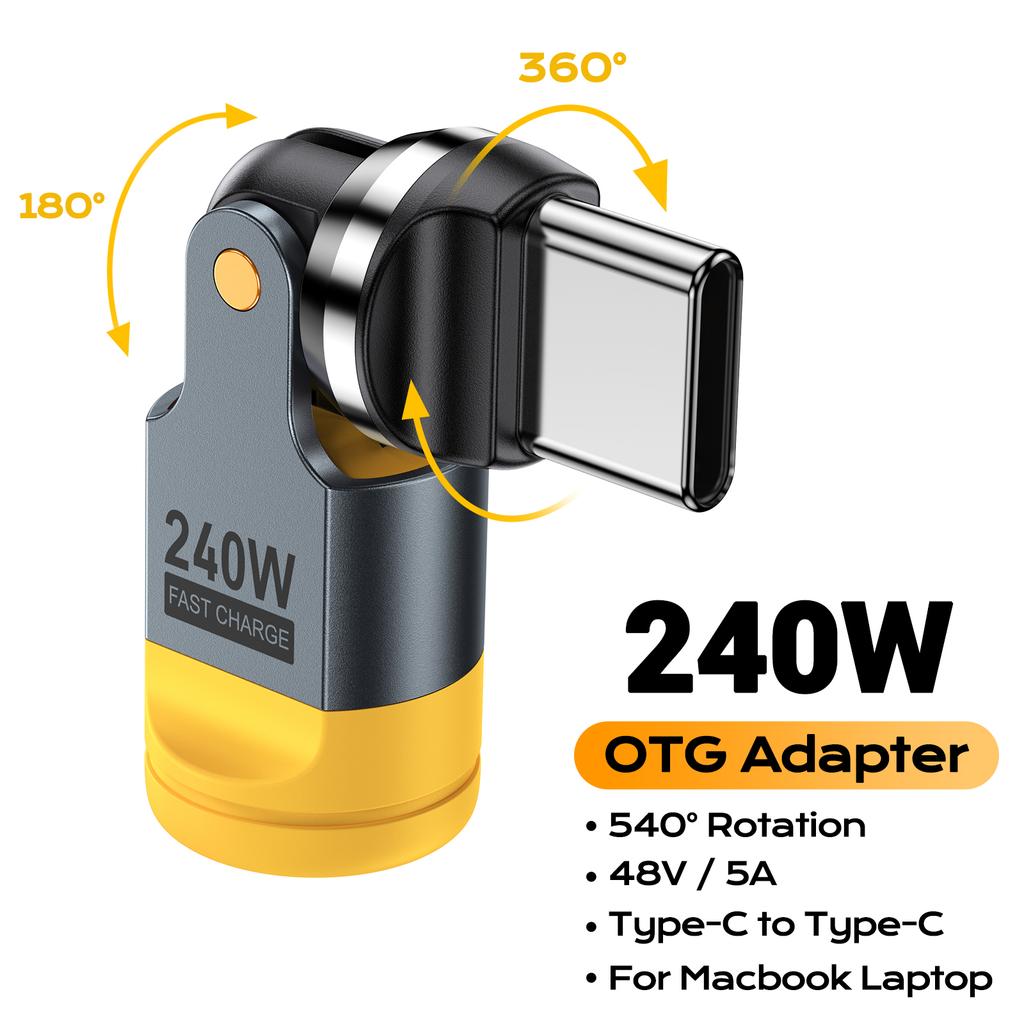 AUFU 240W USB C to Type C OTG Adapter PD3.1 5A Fast Charge Cable Converter for iPhone MacBook Laptop 540 Rotation Type C Adapter