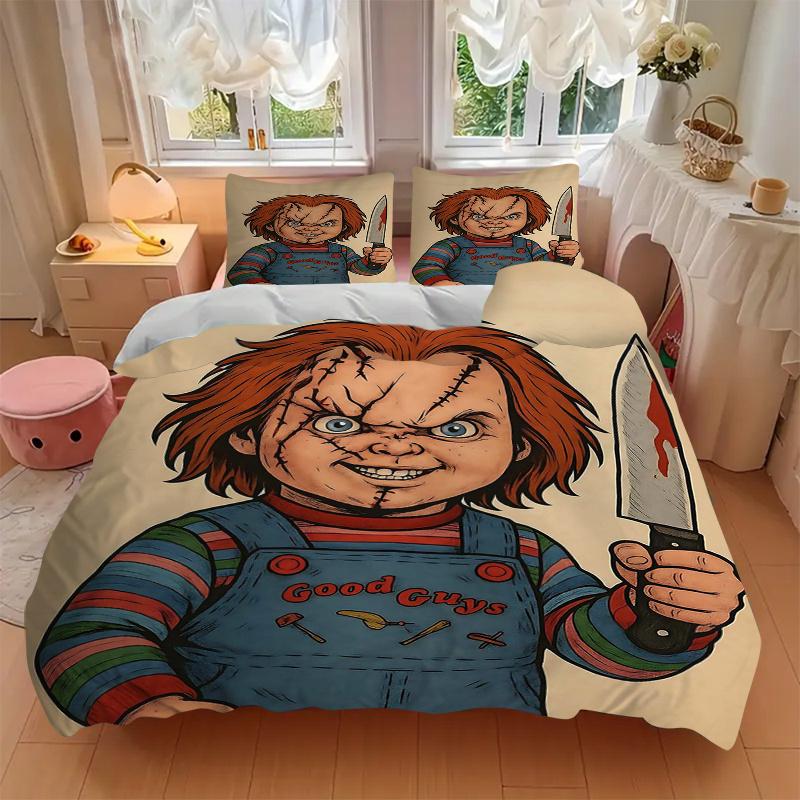 3pcs Chucky's Father's Day Printed Quilt Set - Includes 1 Quilt Cover and 2 Pillowcases, Machine Washable - Suitable for All Seasons.C020