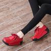 Genuine Leather Women Walking Shoes 5cm High Wedges Heels Shoes Lace-up Platform Shoes Loafers Mother Shoes