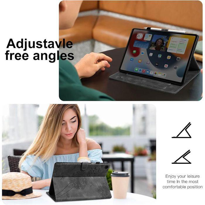 Coque + Verre Trempé pour Samsung Galaxy Tab A11 Plus / A9 Plus, Motif Pissenlit Effet Cuir Noir