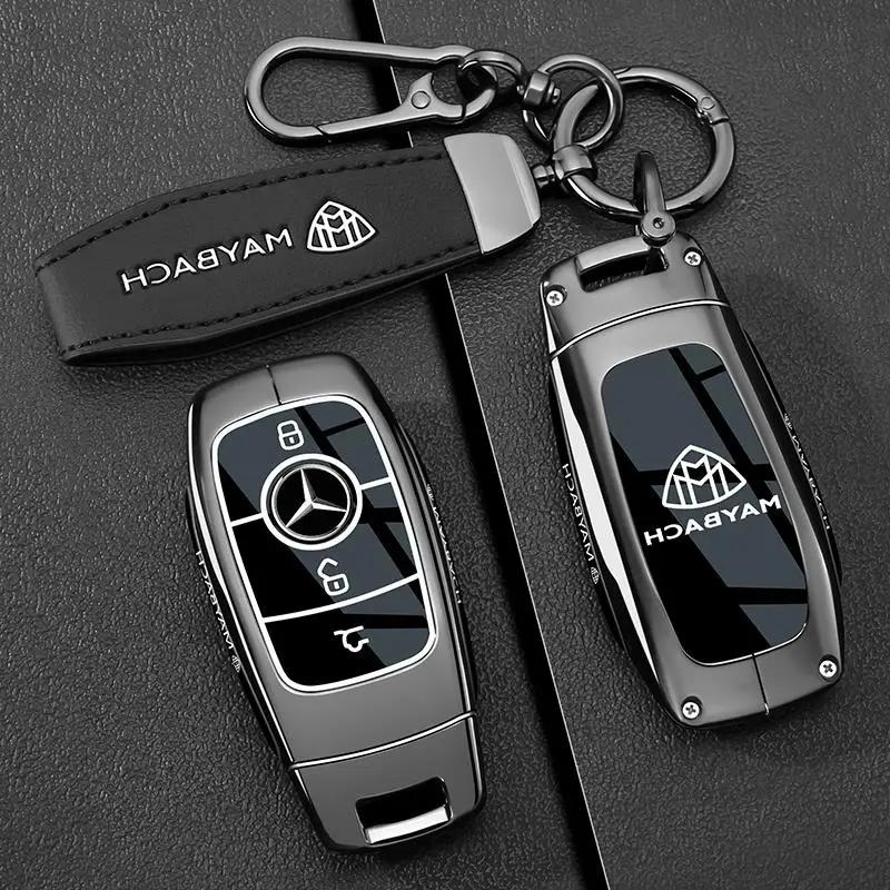 PZQ2 Alloy Style Car Key Case Cover Shell For Mercedes Benz A C E S G Class GLC CLE CLA GLB GLS W177 W205 W213 W222 X167 AMG Keychain