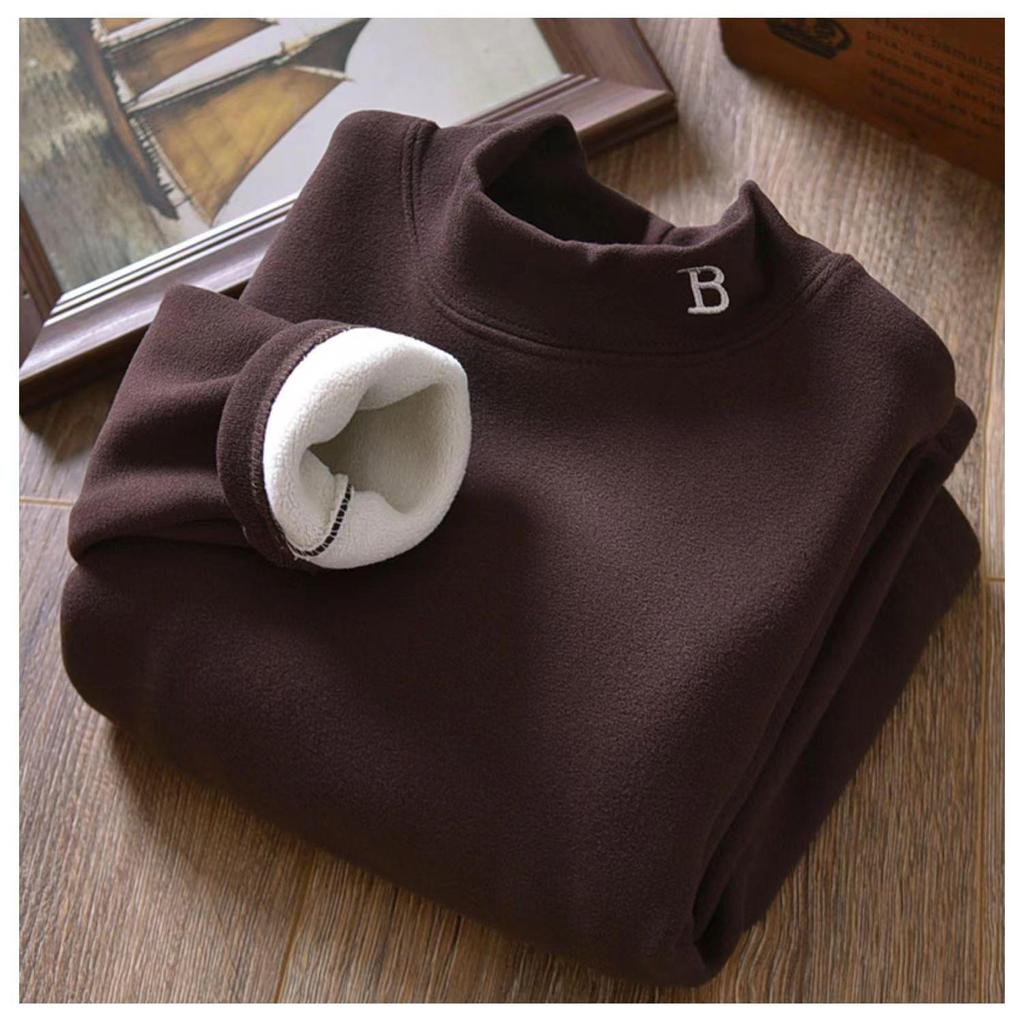 Теплая рубашка из бархата для мальчиков, осень-зима, с полувысоким воротником - утолщенная, однотонная