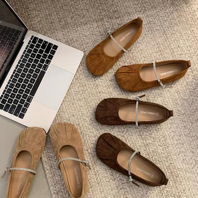 Туфли Мэри Джейн в стиле ретро с плоской подошвой, женская обувь, весна и осень 2024, новые туфли с круглым носком и мелким горлом, украшенные стразами, с надписью «С темпераментом»