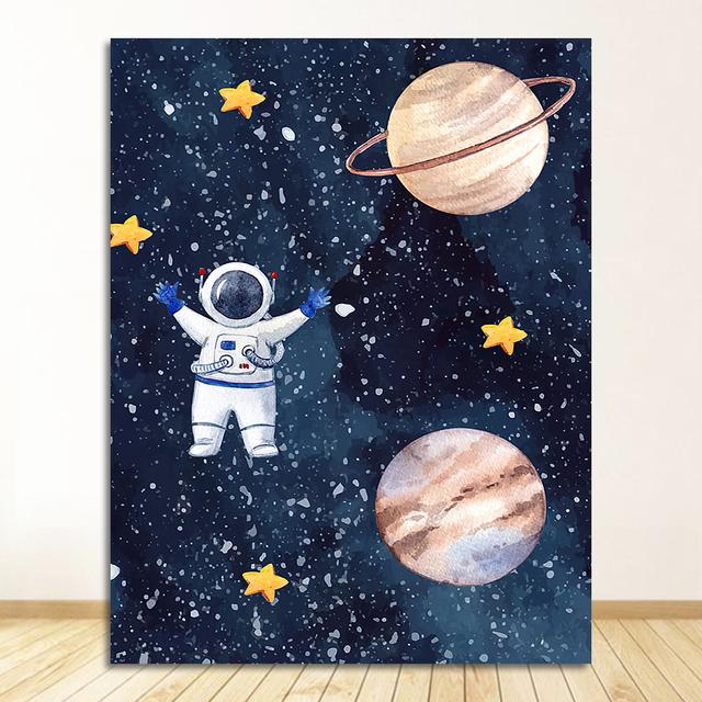 Звезда-ракета, настенная живопись на холсте, плакаты на скандинавскую тему и принты, настенные панно, декор для детской комнаты, мультфильм астронавт, Солнце, Земля, Луна