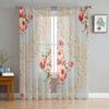 Flowers Hand Drawn Foliage Bedroom Transparent Sheer Curtains Holiday Decoration Window Voile Tulle Curtain