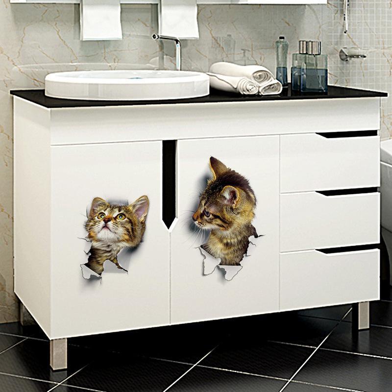 Funny Cat Dog Toilet Stickers DIY WC Washroom Home Decoration Cute Kitten Puppy Pet Animals Wall Art Decals