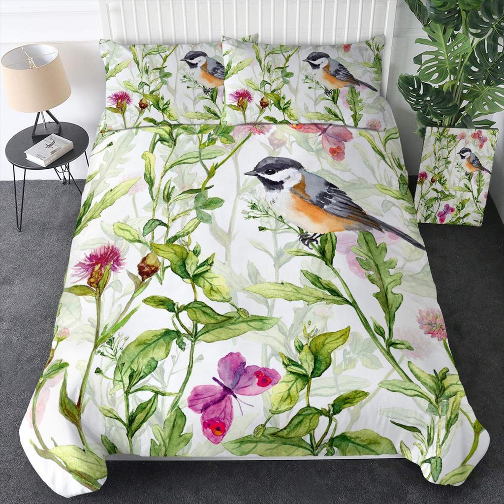 Shabby Chic Floral Duvet Cover Set Vintage Rose Butterfly Pattern Watercolor Flowers Bedding Set 2/3pcs,Botanical Comforter Sets
