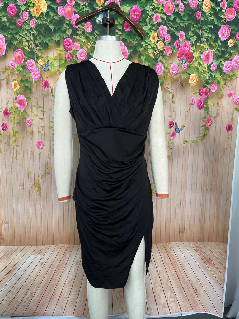 V Neck Solid Color Dress Waist Hugging Elegant Bodycon Dress for Women Sleeveless Loose Dresses Causal Ceremonial Dress