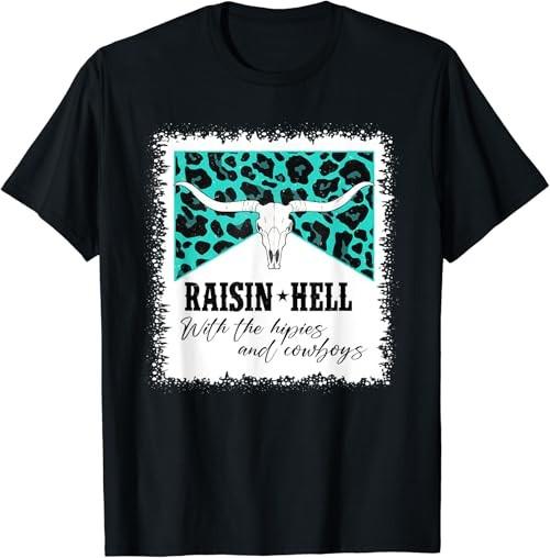 Raising Hell With The Hippies And Cowboys Leopard Bleached T-Shirt