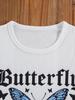 Two-piece girls' outdoor casual vacation set: sleeveless cropped tank top with butterfly design and comfortable, simple lace denim shorts.