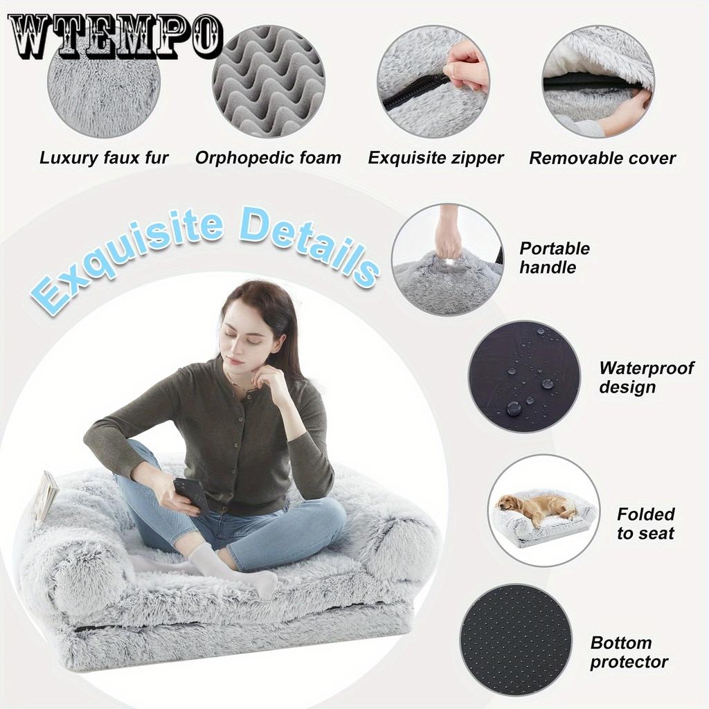 Складная плюшевая ортопедическая кровать для собак размером 180X115X25 см - моющиеся кровати для собак больших пород и людей - серый