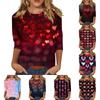 Women's Casual Loose Valentine's Day  Printed Round Neck Top With Three Quarter Sleeves T Shirt