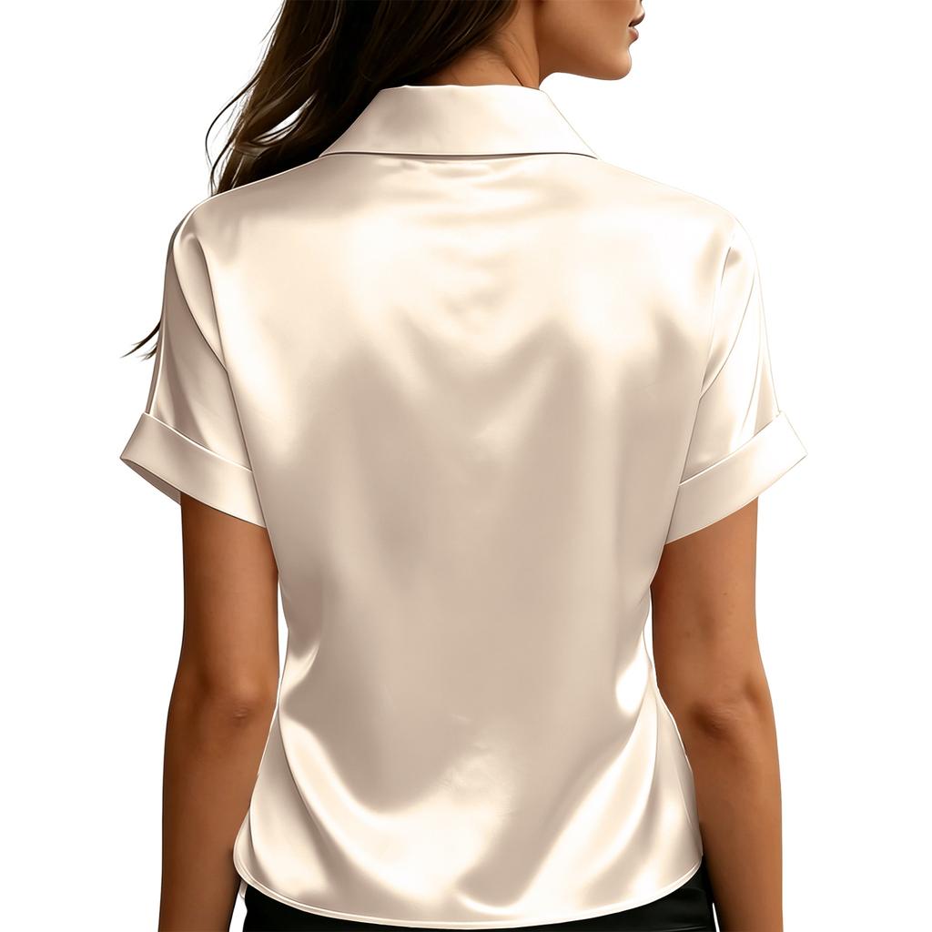 Women's Summer French Satin Shirt And Women's Short Sleeved Top