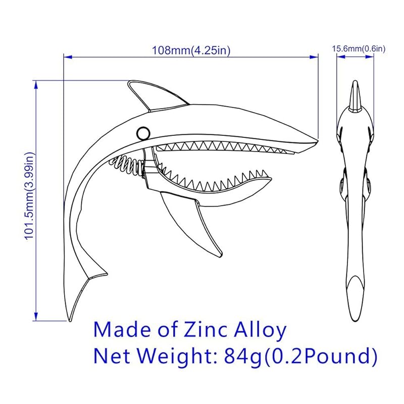 Гитарный каподастр Imelod из цинкового сплава Shark Capo для акустической и электрогитары, приятно держать в руке, безладовый и прочный (Золото)