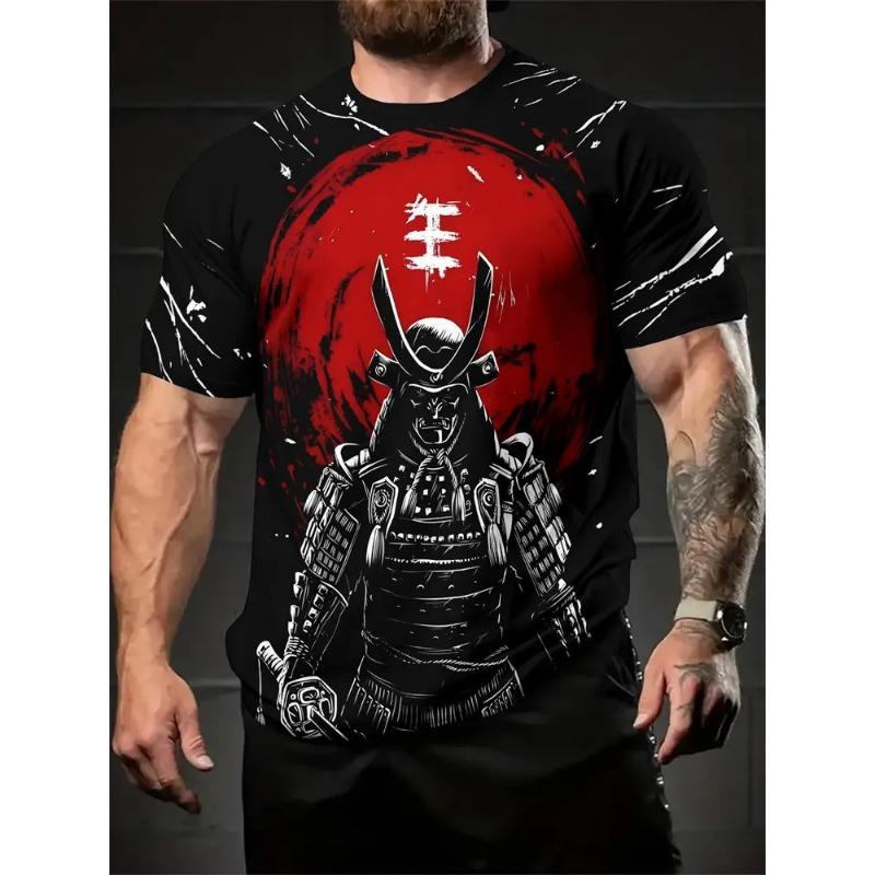 Футболка 3D Воин Самурай Принт Футболка Мужская Мода Круглый Вырез Короткий Рукав Графическая Футболка