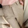 High Waist Autumn and Winter Herringbone Woolen Trousers Thin Harlan Feet Carrot Pants Casual Suit Pants