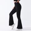 Women Yoga Pants High Waist Leggings Solid Color Compression Elastic Butt-lifted Seamless Flared Hem Tummy Control Sports Trousers